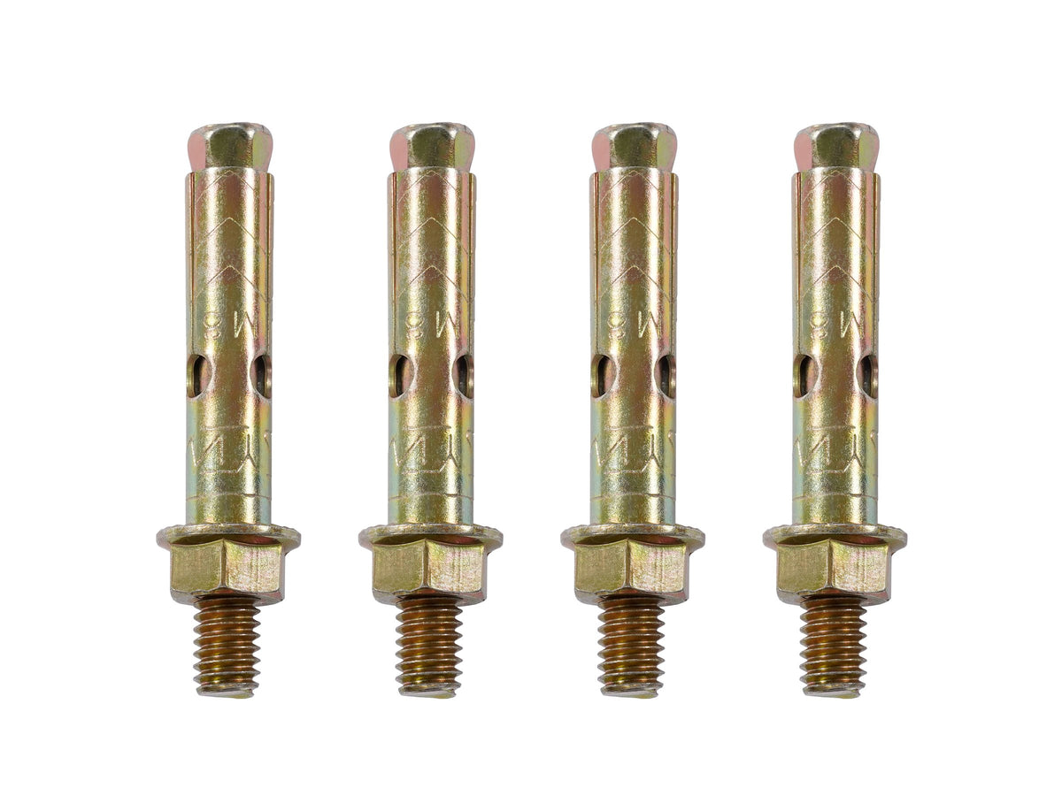 Four M6 × 75 mm masonry anchors from the mounting kit.